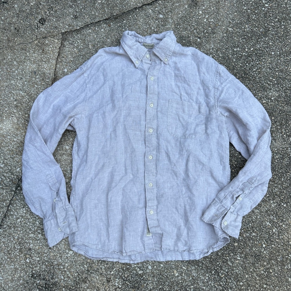 J.Crew Baird McNutt Irish Linen Slim Untucked Shirt Mens M Beige Long Sleeve